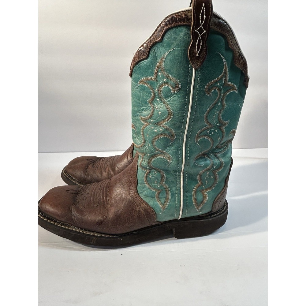 Justin Gypsy Western Cowboy Boots Women's 9.5 B Brown Turquoise Leather Square T